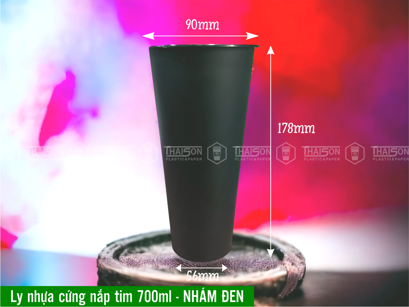 Ly Nhựa Cứng Nắp Tim 500ml Đen Nhám
